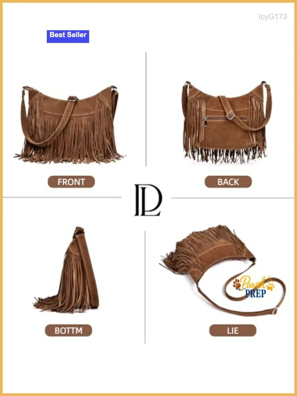 Vegan Suede Fringe Hobo Crossbody Shoulder Purse